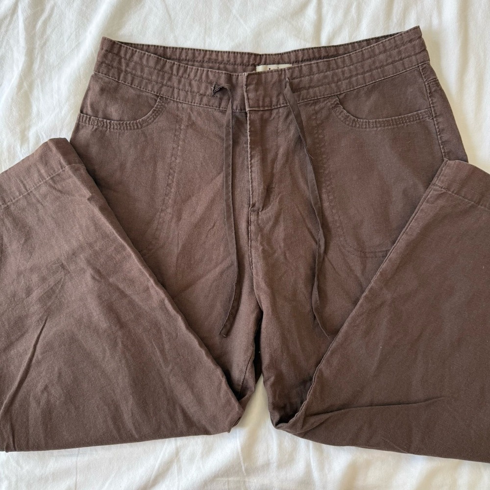 Lee Legendary Drapey Linen Cotton Cropped Wide Leg Pants Women's Sz 10 Brown